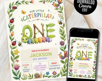 The Very Hungry Caterpillar Invitation, First Birthday Invitation, Very Hungry Caterpillar Birthday Invite, Storybook Party Digital download