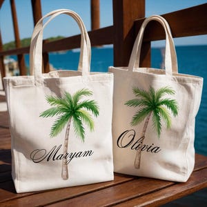 Palm Tree Wedding Welcome Tote Bags, Custom Guest Gifts, Tropical Gift Bags, Island Wedding, Beach Wedding, Hawaii Wedding Hotel Welcome
