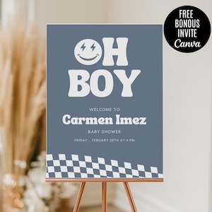 Oh Boy Baby Shower Welcome Sign, Boy Baby Shower Welcome Poster, Blue Baby Shower Sign, Printable Instant Download