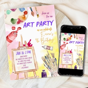 Editable Art Birthday Party Invitation, Art in Party Birthday Party Invite, Art Painting Artist Birthday Mobile Invitation