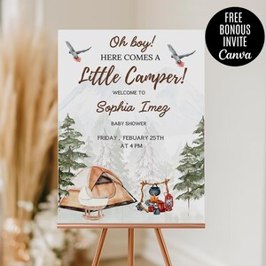 Camping Baby Shower Welcome Sign Template, Little Camper Baby Shower Sign, Camp Welcome Sign, Woodland Little Camper Baby Shower Sign