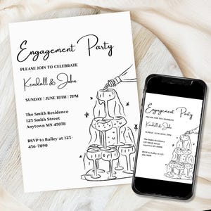 Champagne Tower Engagement Party Invitation, Champagne Invitation, Engagement Party Invite, Self Editable, Instant Download, Template