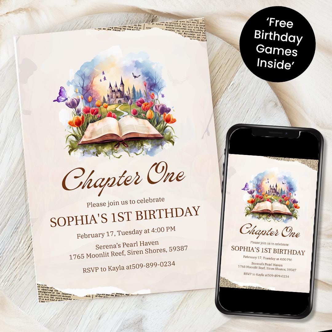 Chapter One 1st Birthday Invitation Template | Editable Chapter One in ...