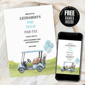 Golf Birthday Invitation, Golf Par-Tee Invite, Hole-in-One Golf Party Invitations, Editable Digital Template Instant Download