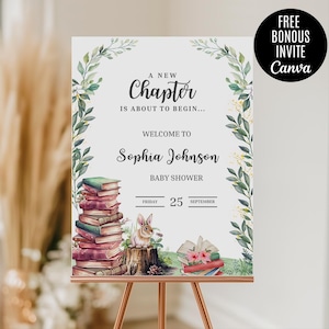 A New Chapter Begins Bridal Shower Welcome Sign - Book Theme - Editable Template - Digital Download - Wildflowers - Canva - Book Lover