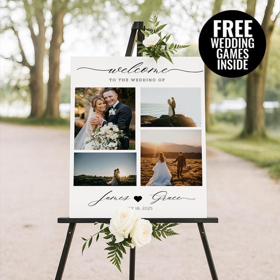 Elegant Photo Wedding Welcome Sign Template, Welcome Board