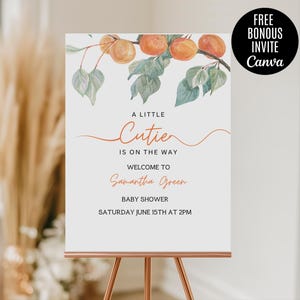 Retro Little Cutie Welcome Template, Editable A Little Cutie Is On The Way Welcome Sign Cutie Baby Shower Decor, Canva Template Instant