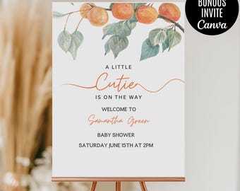 Retro Little Cutie Welcome Template, Editable A Little Cutie Is On The Way Welcome Sign Cutie Baby Shower Decor, Canva Template Instant