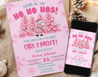 Editable Pink Christmas Party Invitation, Holiday Party, Girls Night Christmas, Christmas Party Invite Template, Instant Download