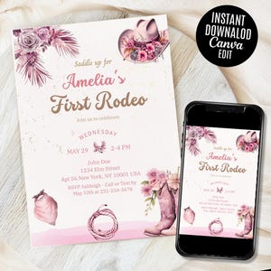 First Rodeo Birthday Invitation, Rodeo 1st Birthday Invitation, Editable Wild West Birthday Invite, Cowboy Birthday Invitation, Canva