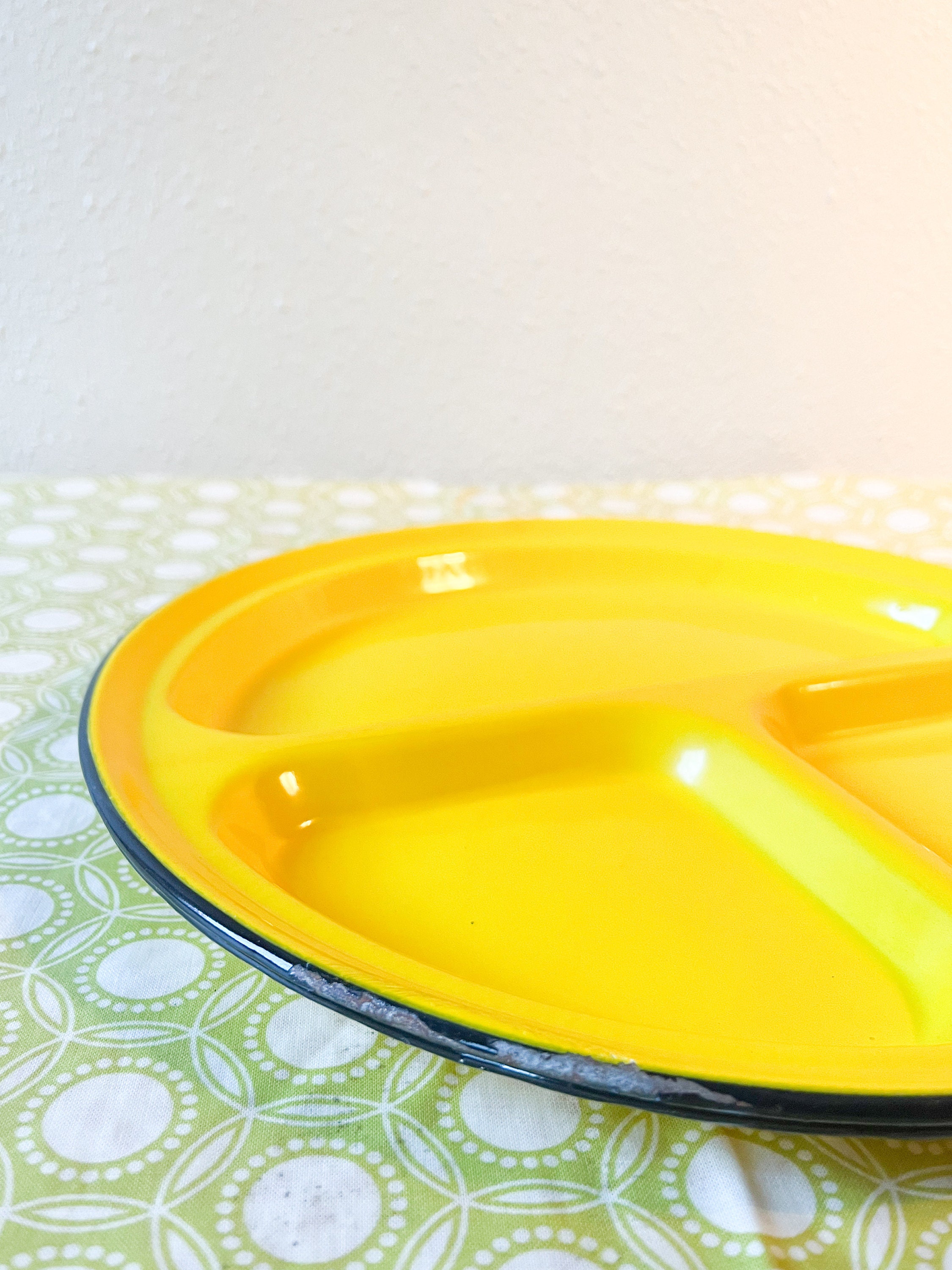 Vintage Yellow Enamel Divided Camping Plates Set of Two Etsy