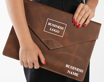 Handcrafted Personalized Leather Laptop Sleeve - Corporate Gifts - Envelope Laptop Bag with Custom Logo