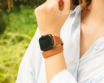 Double Wrap Leather Apple Watch Band | Women's Watch Strap | Wrist Jewelry | Modern Watch Band | Personalized Watch Strap