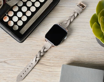 Slim Braided Leather Apple Watch Band: Personalized Women's Strap