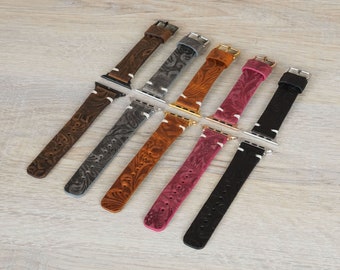 Personalized Tooled Genuine Leather Apple Watch Band