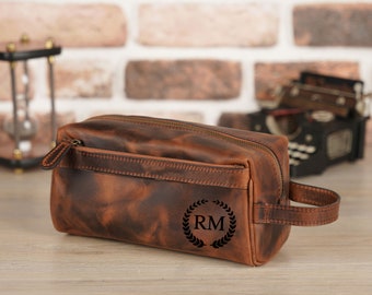 Personalized Leather Dopp Kit - Groomsmen Gifts, Men's Travel Accessory, Engraved Toiletry Bag, Unique Handmade Gift