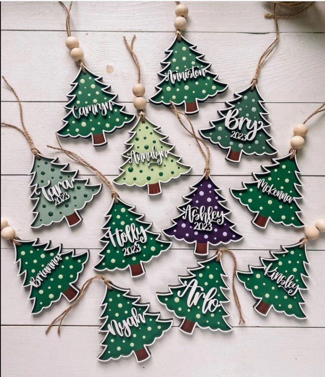 Custom Wood Name Tags Painted Christmas Tree Ornaments Etsy