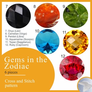 Precious Scarce Zodiac Sign And Gems Ruby Onyx Cristall Emerald Ruby Topaz Aquamarine Cross Stitch Pattern Instruction Embroidery