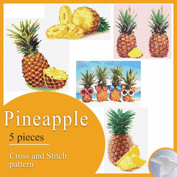 Pine cone-like embroidery of a stylized drawing of a pineapple plant Cross Stitch Pattern Embroidery Instruction Canvas