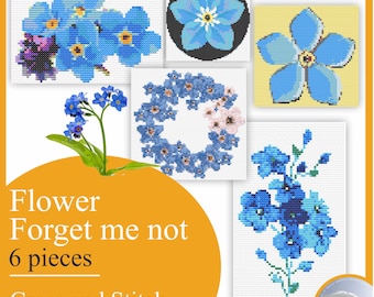 The Forget-Me-Not. This Flower symbolizes true love, respect, loyalty and devotion. Simple cross stitch pattern Instruction Embroidery