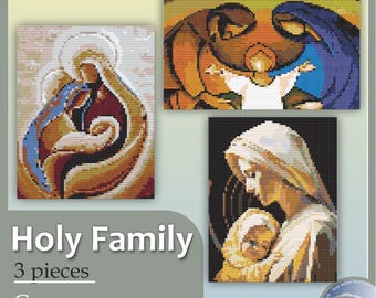 Die Heilige Familie von Nazareth - ein Bund der Liebe und der Treue. Kreuzstich Stickmuster Stickanleitung Leinwand.
