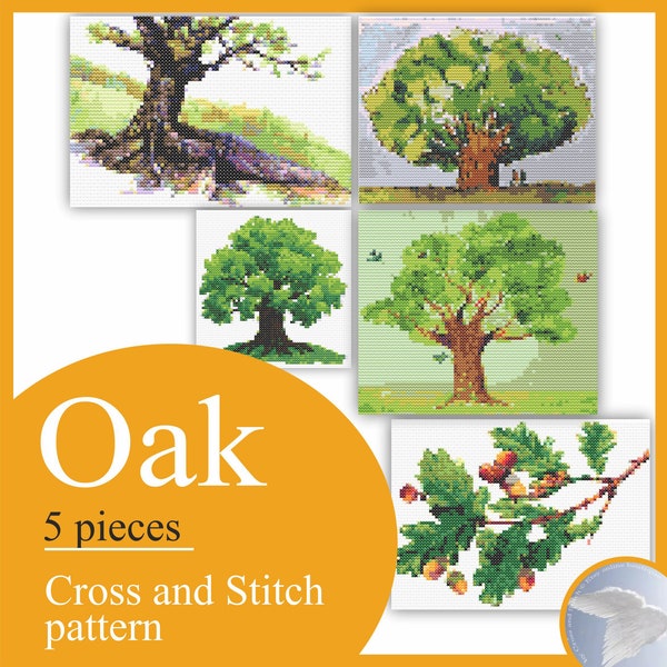 Sturdy Leafy Tree Oak A Symbol of Strength Vitality Simple cross stitch pattern Instruction Embroidery