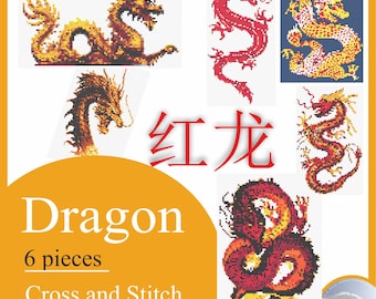 Mythological Chinese Dragon Symbol of Strength Goodness Simple Cross Stitch Pattern Instruction Embroidery