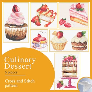 Cake Kex Sweet Dessert Strawberry Pudding Cream Culinary Pie Piece Slice Cross Stitch Pattern Instruction