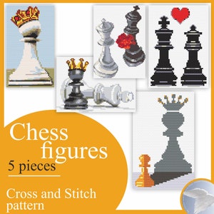 The jumoristic life situations of the figures of the intellectual Chess game. Simple cross stitch pattern Instruction Embroidery.