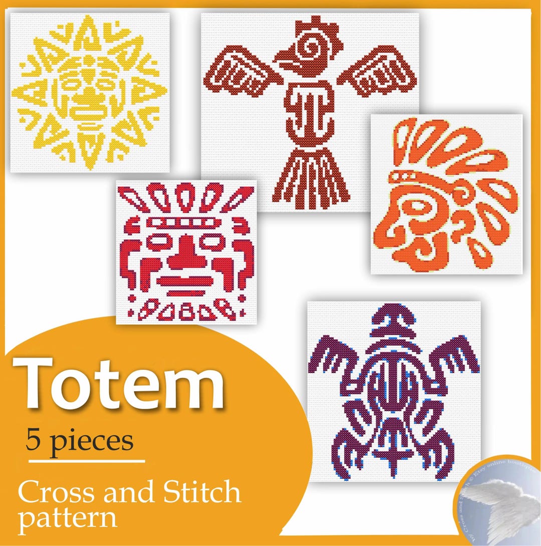 Aztec Mayan Totem Cross Stitch Pattern: Embroidery Canvas (PDF Pattern ...