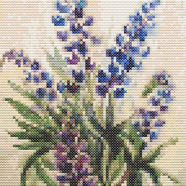 Wild Flowers Lupins Blue Grape Green Nature Boucette Purple Colors Cross Stitch Pattern Instruction Embroidery Chart