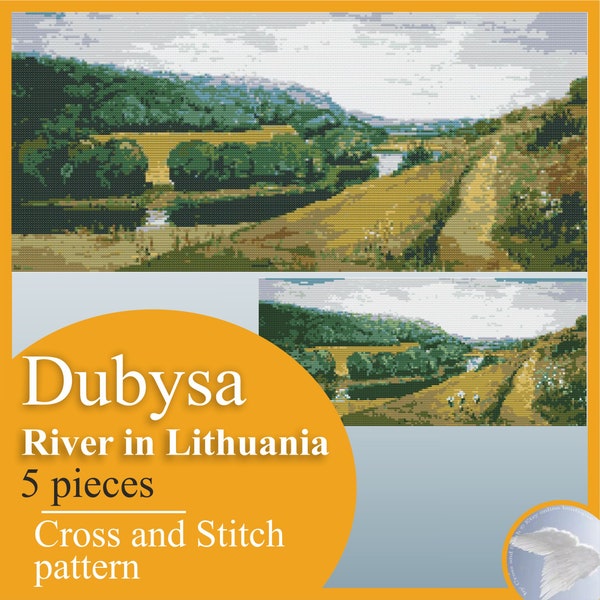 Dubysa is a small beautiful river in Lithuania and Eastern Europe. Cross stitch model instruction schemes for embroidery.