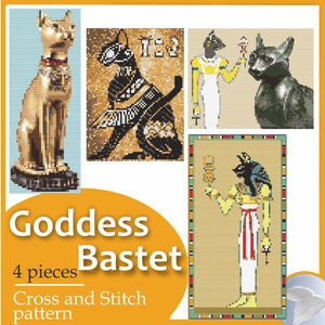 The ancient Egyptian goddess of joy Bastet Defender of the Pharaohs, patron saint of the dead. Cross Stitch Pattern Instruction