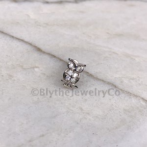 CZ Paved Owl Top on Internally Threaded 316L Surgical Steel Flat Back Stud for Labret, Monroe, Cartilage and More