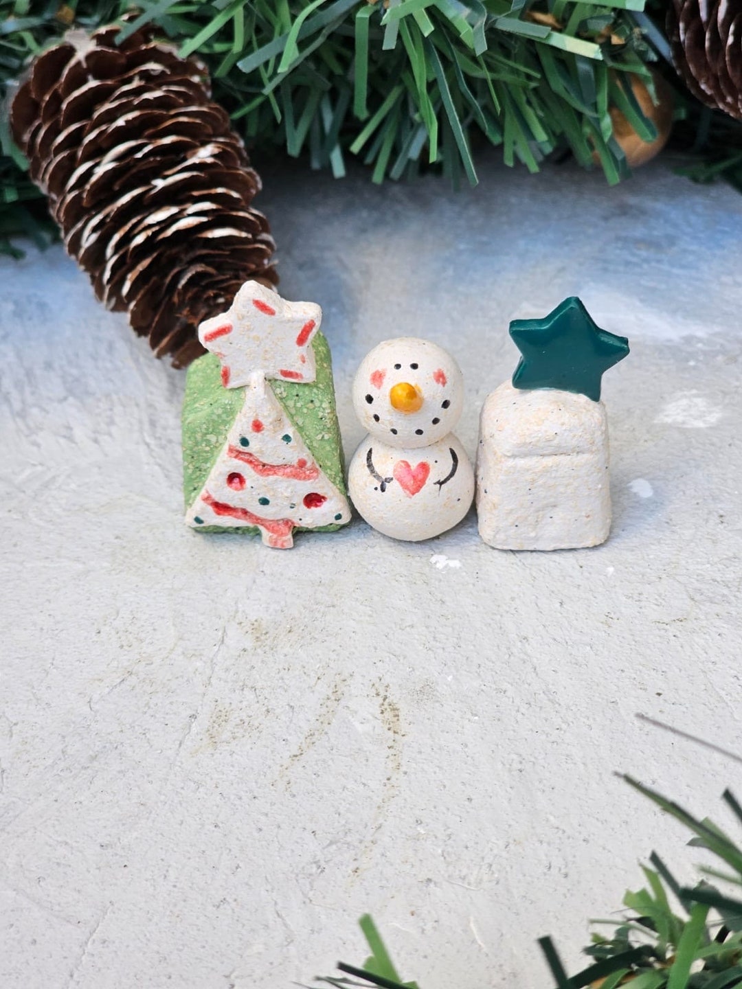 Handmade Ceramic Miniature Figurines : Christmas Village With Snowman ...