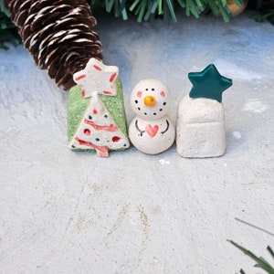 Ceramic Handmade Tiny Houses set of 3|Collectible Figurine|handmade ceramic snowman|handmade miniature xmas house|miniature ceramics