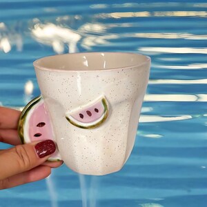 Watermelon Handmade Ceramic Mug Tropical Beach Mug Ceramic Watermelon Mug Pink Coffee Mug image 1