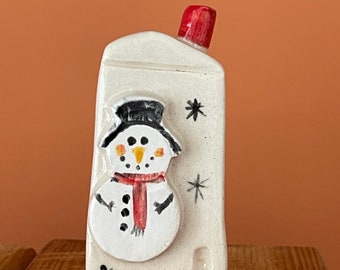 Ceramic House|Ceramic Tiny House|Handmade unique gift idea |Ceramic Snowman|Miniature Ceramic House |Minimalist Gift |Snowman Christmas Gift