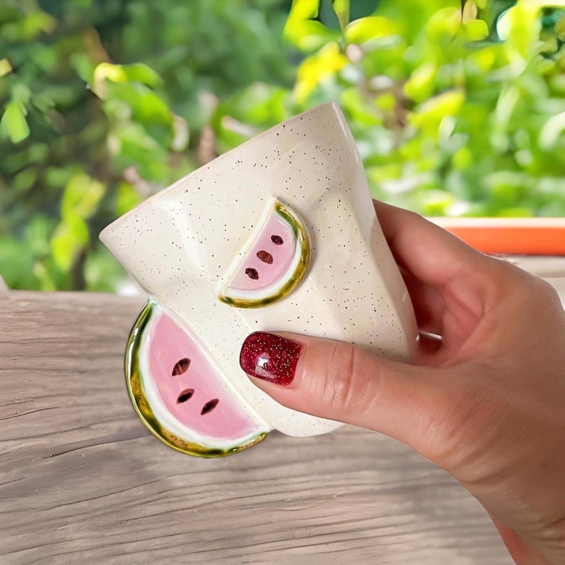 Watermelon Handmade Ceramic Mug Tropical Beach Mug Ceramic Watermelon Mug Pink Coffee Mug image 6