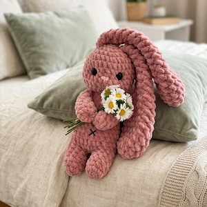 Bunny Crochet Pattern, Chunky Long-Eared Rabbit Amigurumi PDF, Floppy Ear Bunny Tutorial, Digital Download, Snuggler Plushie Pattern