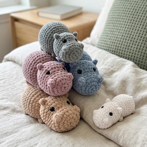Patrón de ganchillo de hipopótamo grueso, hipopótamo amigurumi de terciopelo en PDF, tutorial de juguete para abrazar, descarga digital, patrón de animal de ganchillo fácil