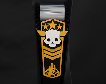 Helldivers 2 style handcrafted democratic fridge magnet badge logo.