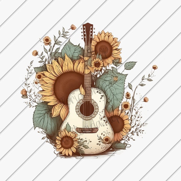 Guitar Sunflower png, Western png, Country Music Lover, Southern png, Sublimation Designs Downloads, DTG Files, Western Sublimation