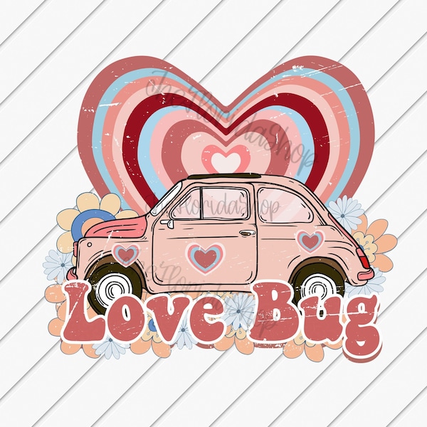 Love Bug Vintage Valentine's png, Retro png, Sublimation Designs Downloads, Valentine's Day, DTF Files, Heart png