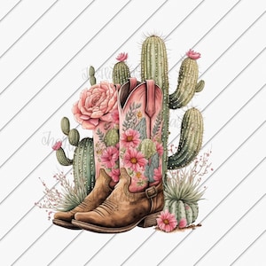 Cowgirl Boots png, Cactus png, Western Cowgirl Png, Western Designs Downloads, Sublimation Designs Downloads, Cactus Flowers
