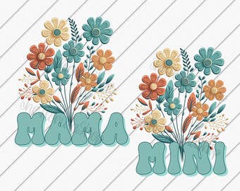 Mama and Mini, Retro Flower png, Mommy and Me png, Matching Shirt png, Boho png, Mother's Day png, Floral Mom Sublimation Designs Downloads