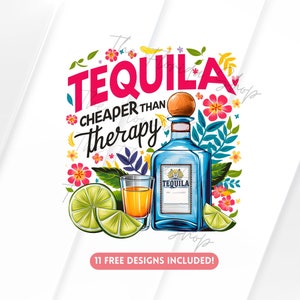 Tequila Günstiger als Therapie PNG: Sommer Urlaub Design (Digitaler Download)