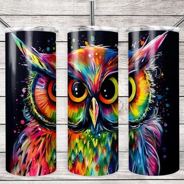 Rainbow Owl Tumbler Wrap, 20oz Skinny Tumbler Wrap Template, Sublimation Download, Gift for Her, Bird Lover Tumbler