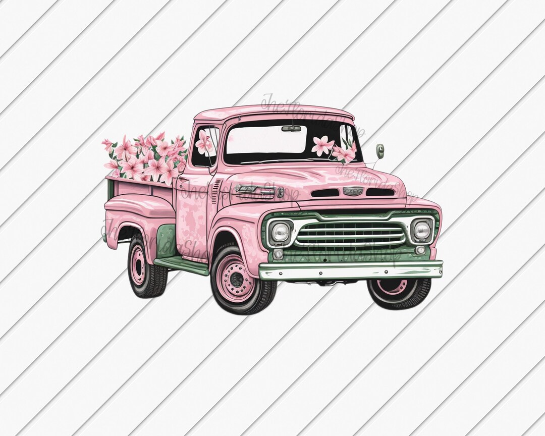 Spring Truck Png, Floral Pick up Truck, Pink Truck, Sublimation Design