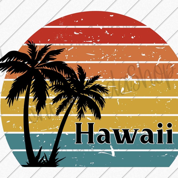 Hawaii Retro Sunset PNG,  DTF, Sublimation, Hawaii Lover  Downloads,  Hawaiian  Tropical  Designs, Distressed Hawaii Sunset PNG